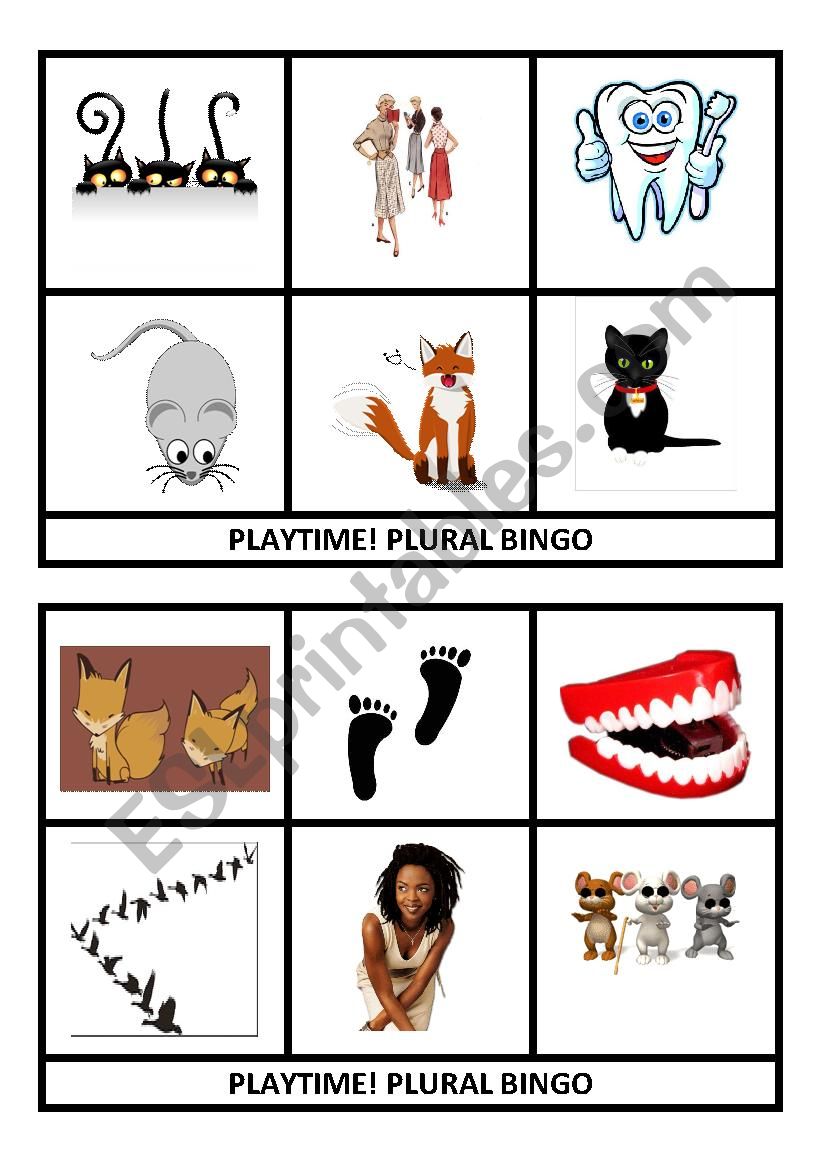 24 Plural bingo cards: set 5 worksheet