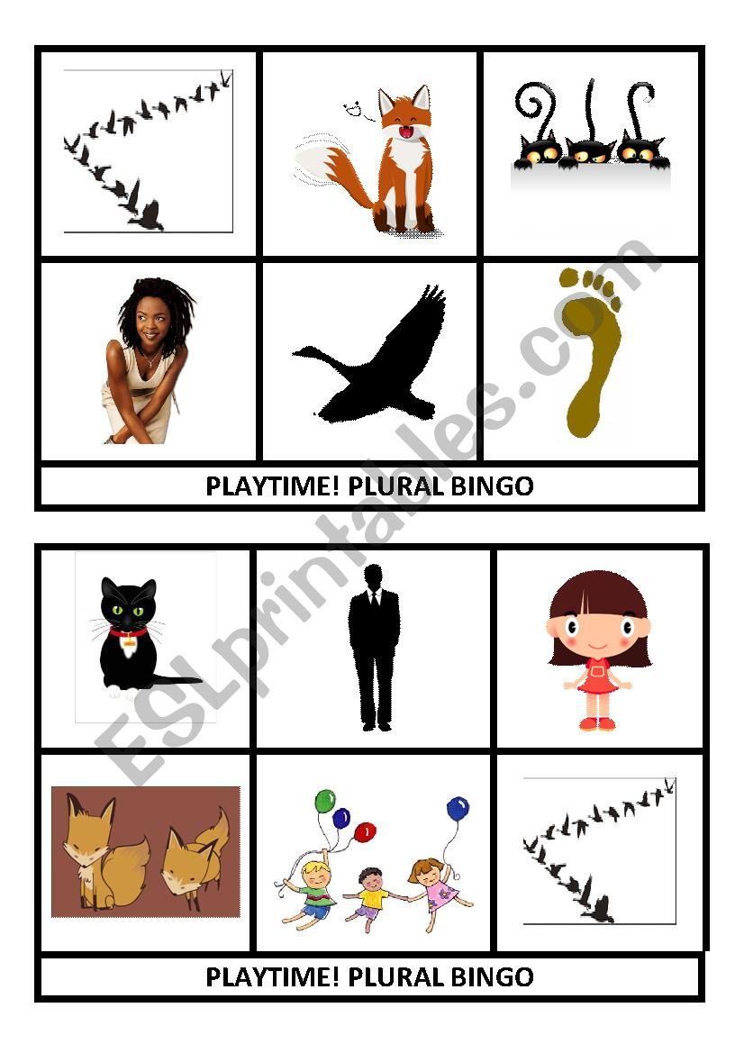 24 Plural bingo cards: set 4 worksheet