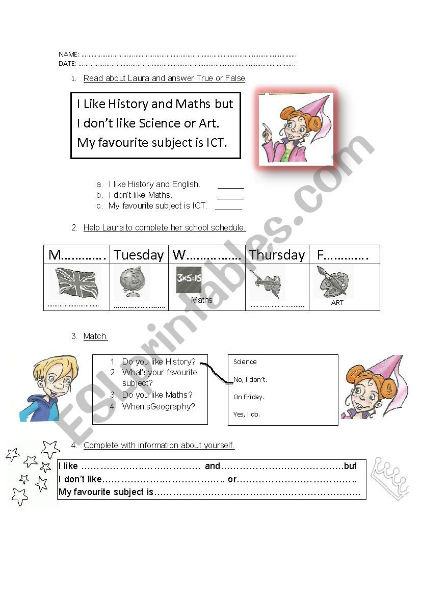 Likes / Dislikes  worksheet