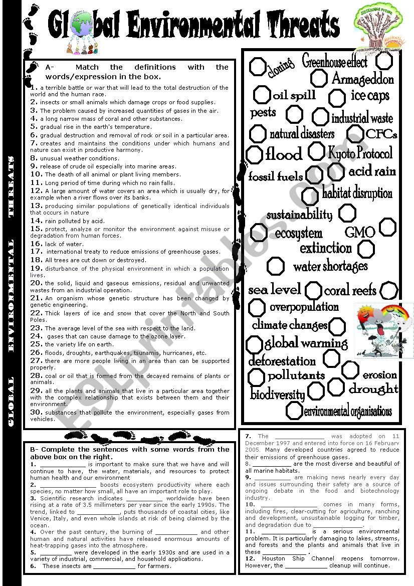 Global environmental threats worksheet