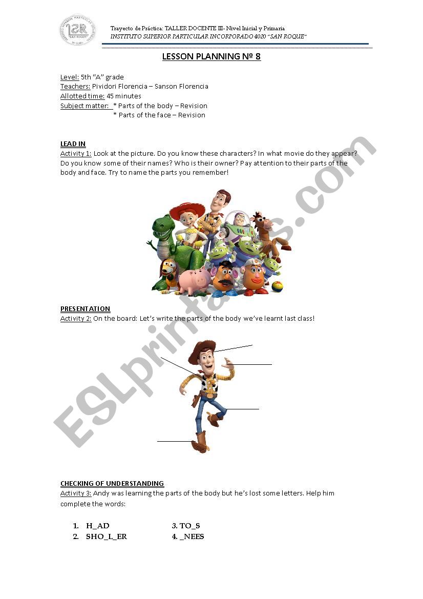 Parts of the body with Toy Story