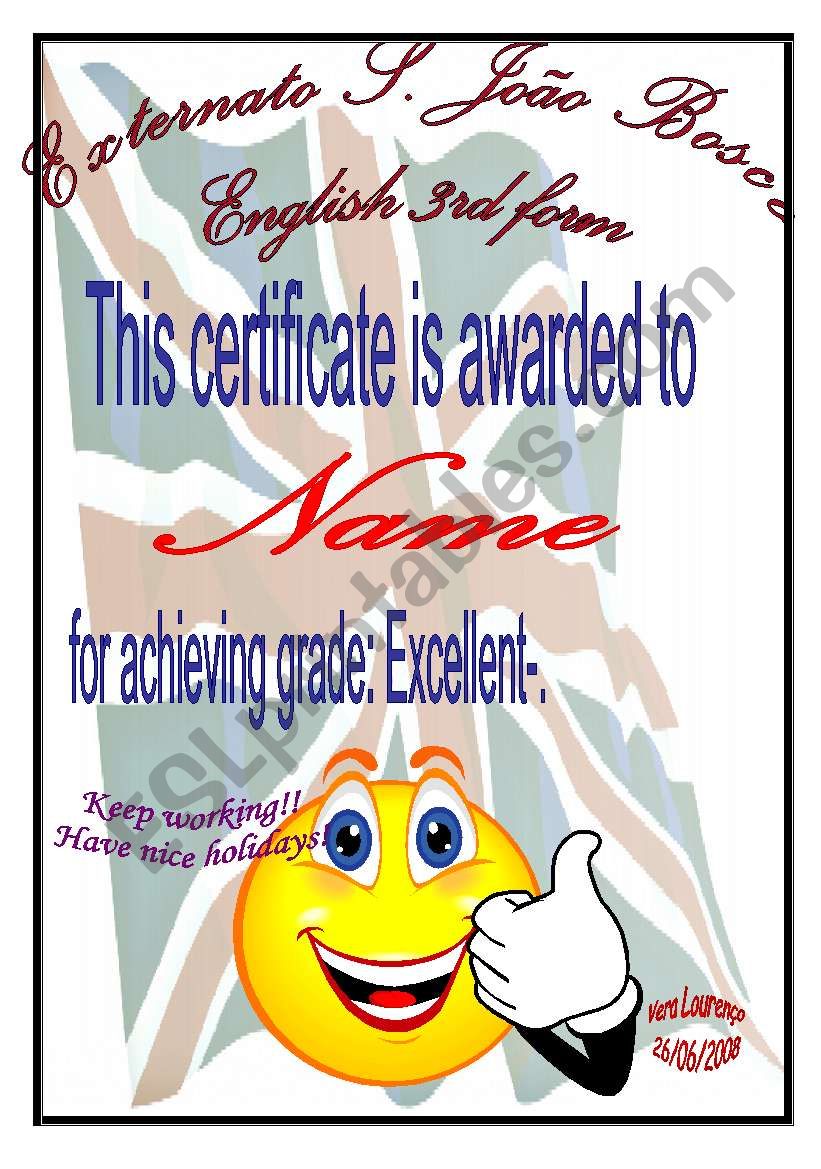 Certificate worksheet