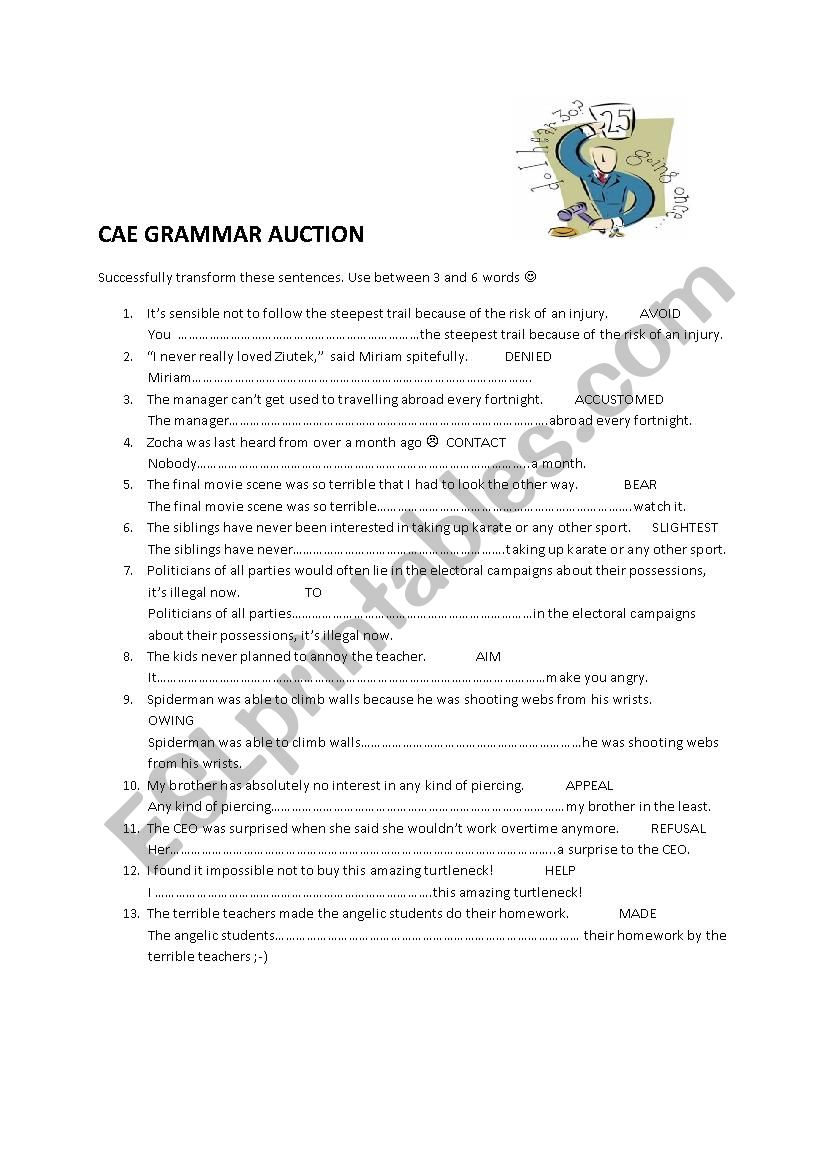 CAE Advanced grammar auction worksheet