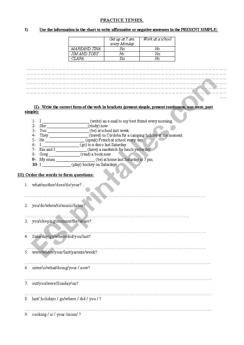 Practice on basic tenses worksheet