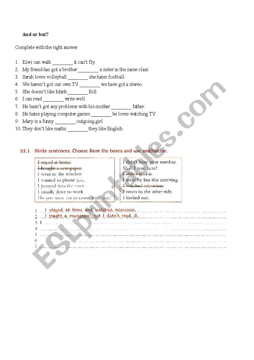 And /  but - conjunctions exercises