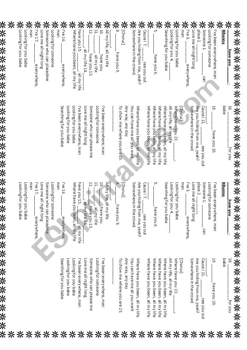 Where have you been - song worksheet