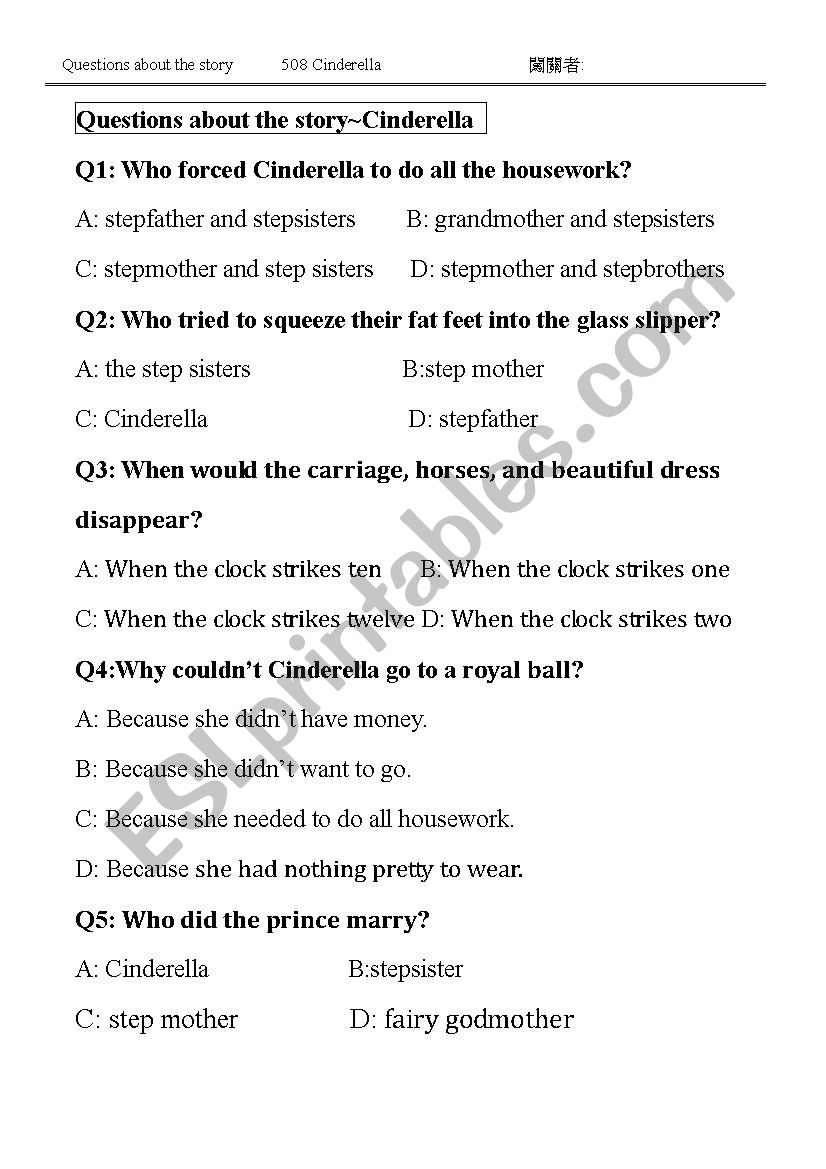 Cinderella worksheet