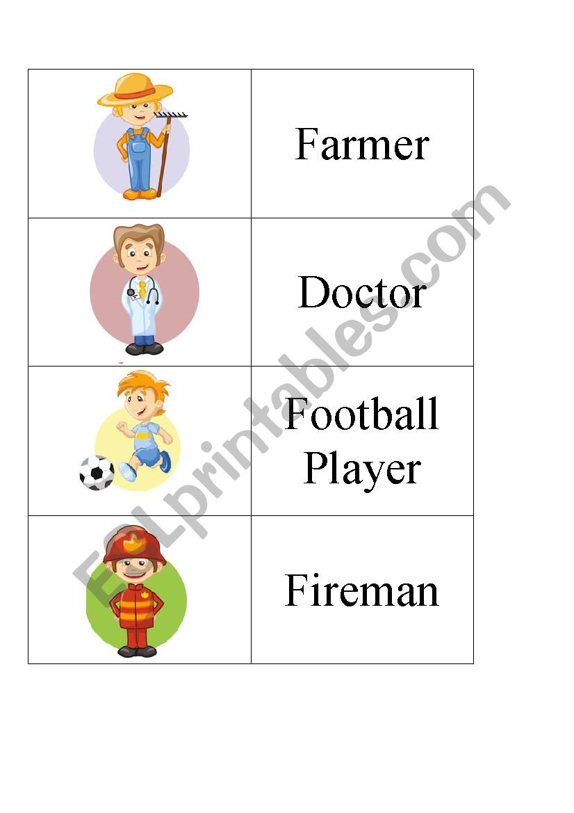 Flashcards for occupation worksheet