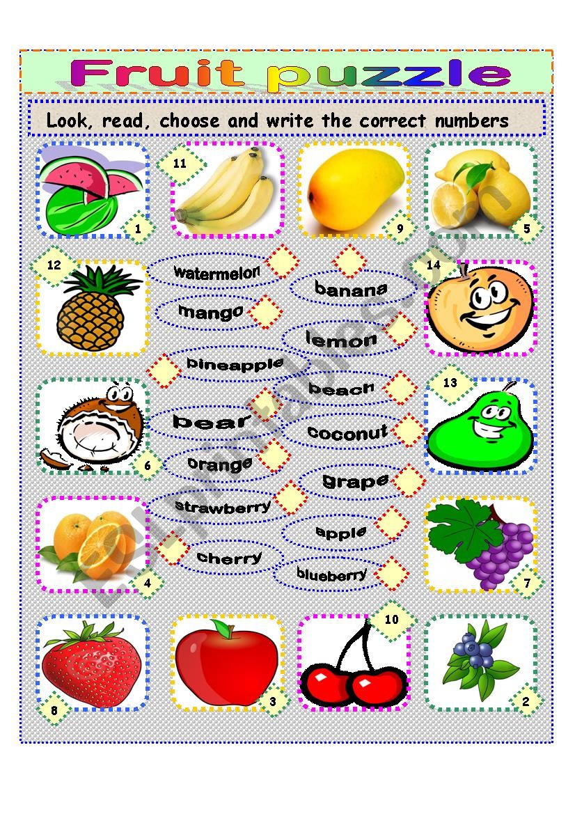 Fruit puzzle worksheet