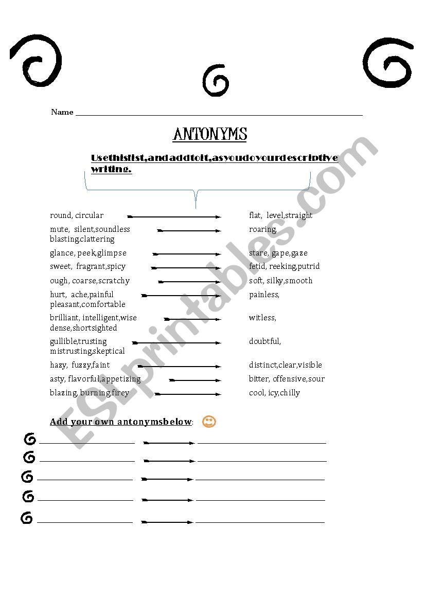 ANTONYMS worksheet