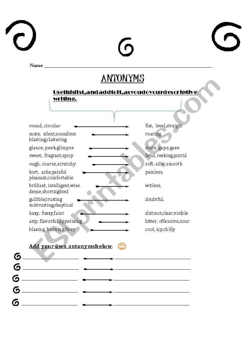 ANTONYMS worksheet