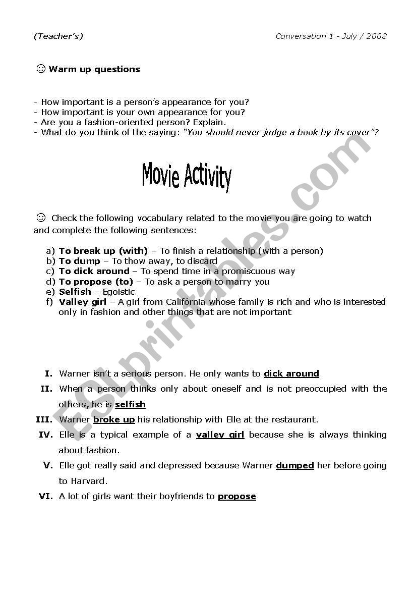 Movie-conversation class about the film Legally Blonde 1 (Teachers guide)