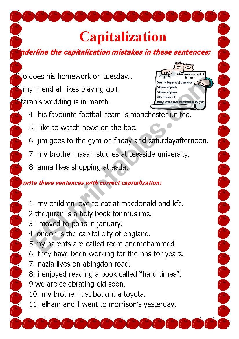 capitalization worksheet