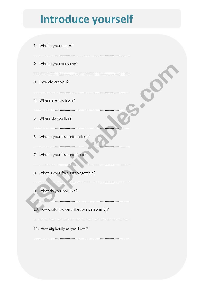 Introduce yourself worksheet