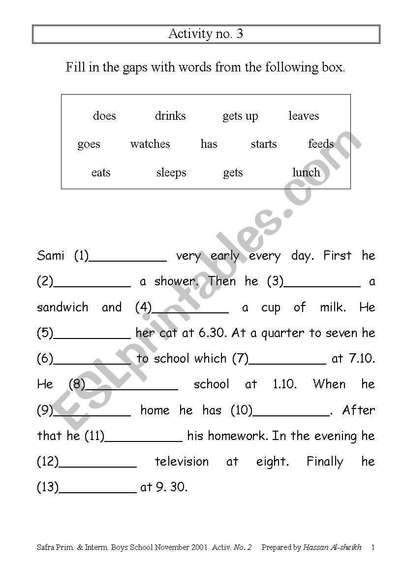 Daily routine worksheet