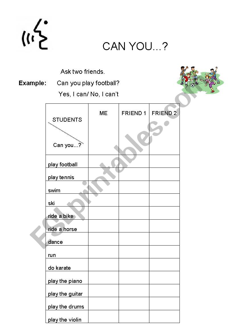 Can you play football? worksheet