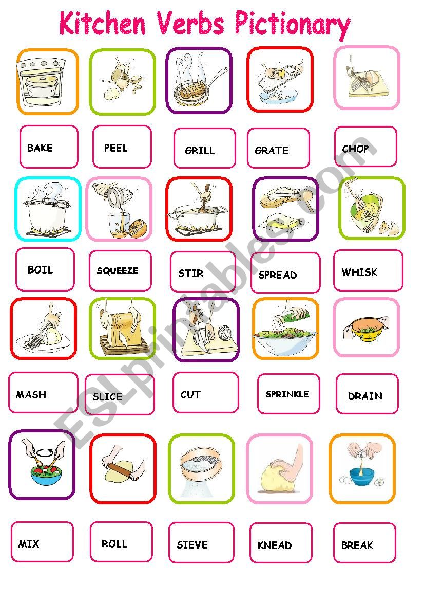 KITCHEN VERBS PICTIONARY 1 worksheet