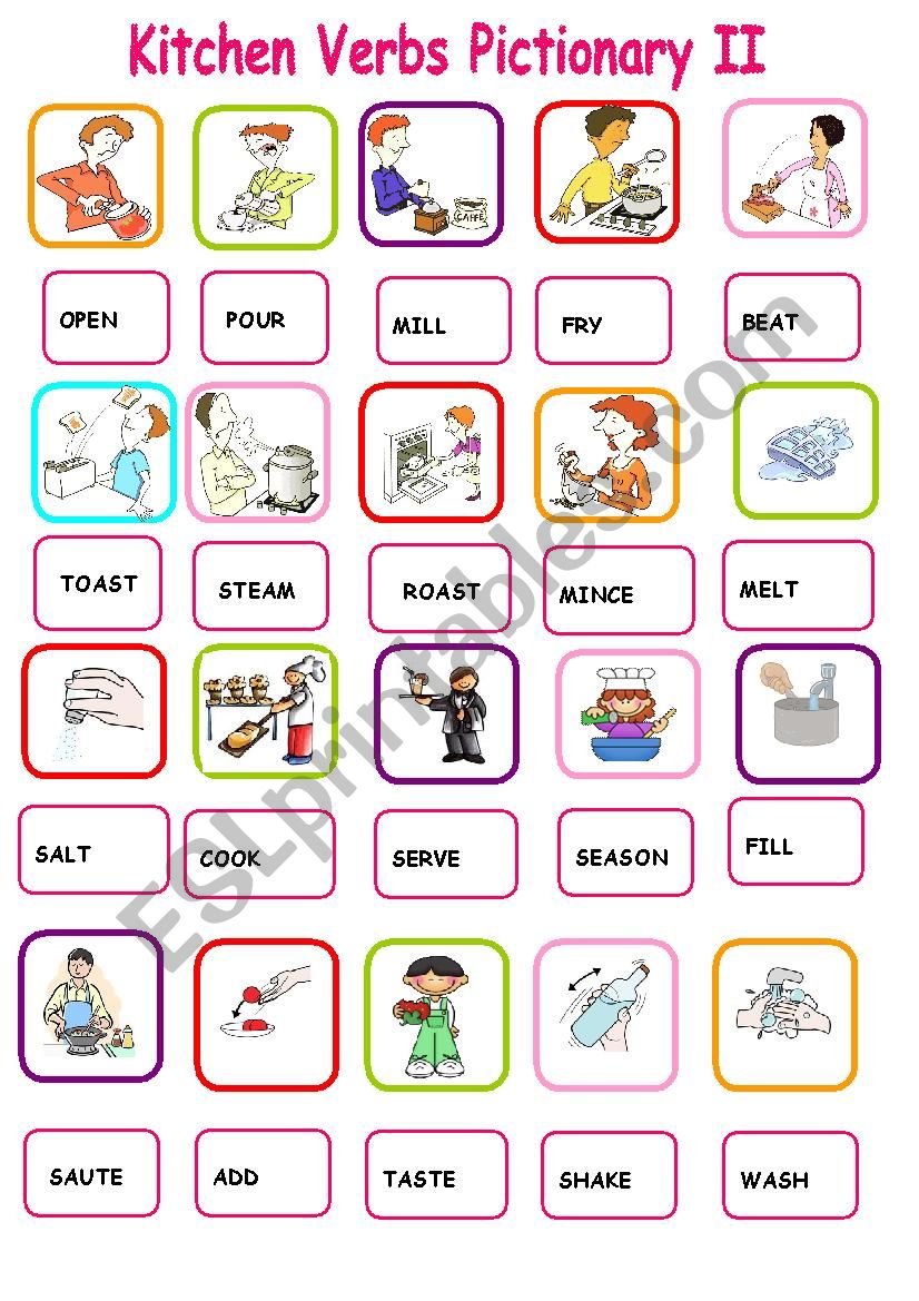 KITCHEN VERBS PICTIONARY 2 worksheet