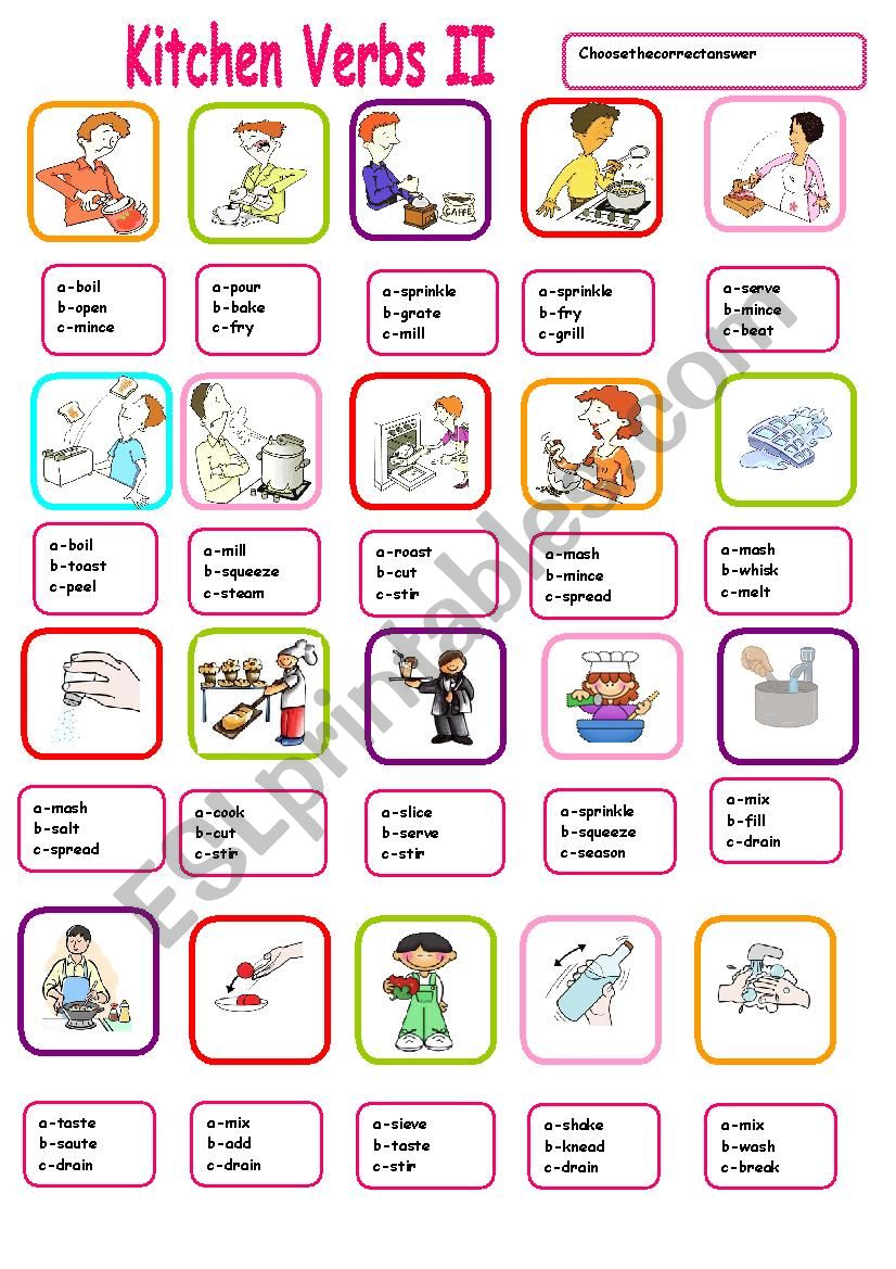 KITCHEN VERBS MULTIPLE CHOICE 2