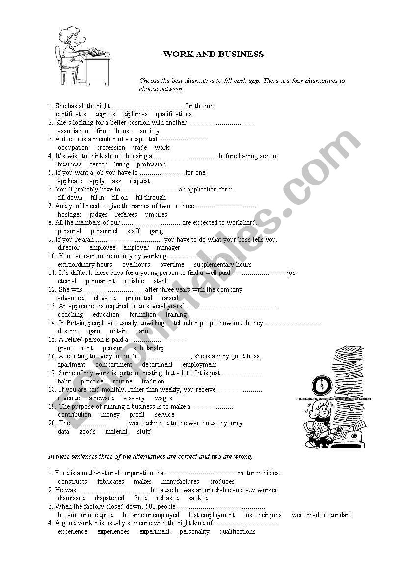 Work and business worksheet