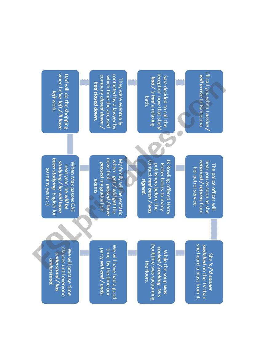 TIME CLAUSES BOARDGAME worksheet