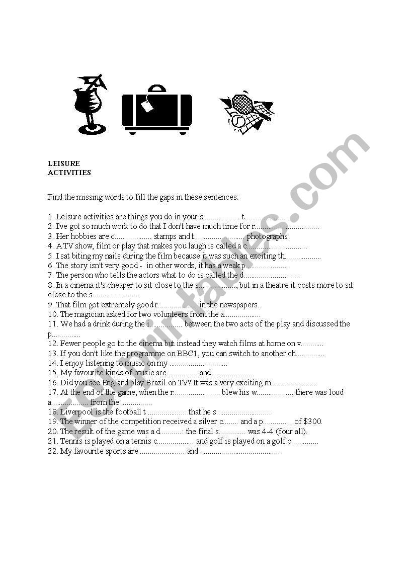 Leisure activities worksheet