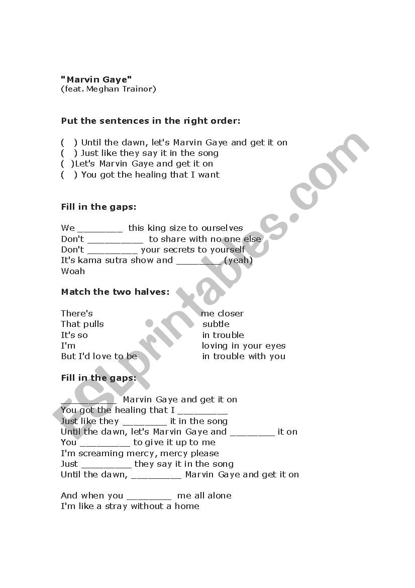 Marvin Gaye worksheet