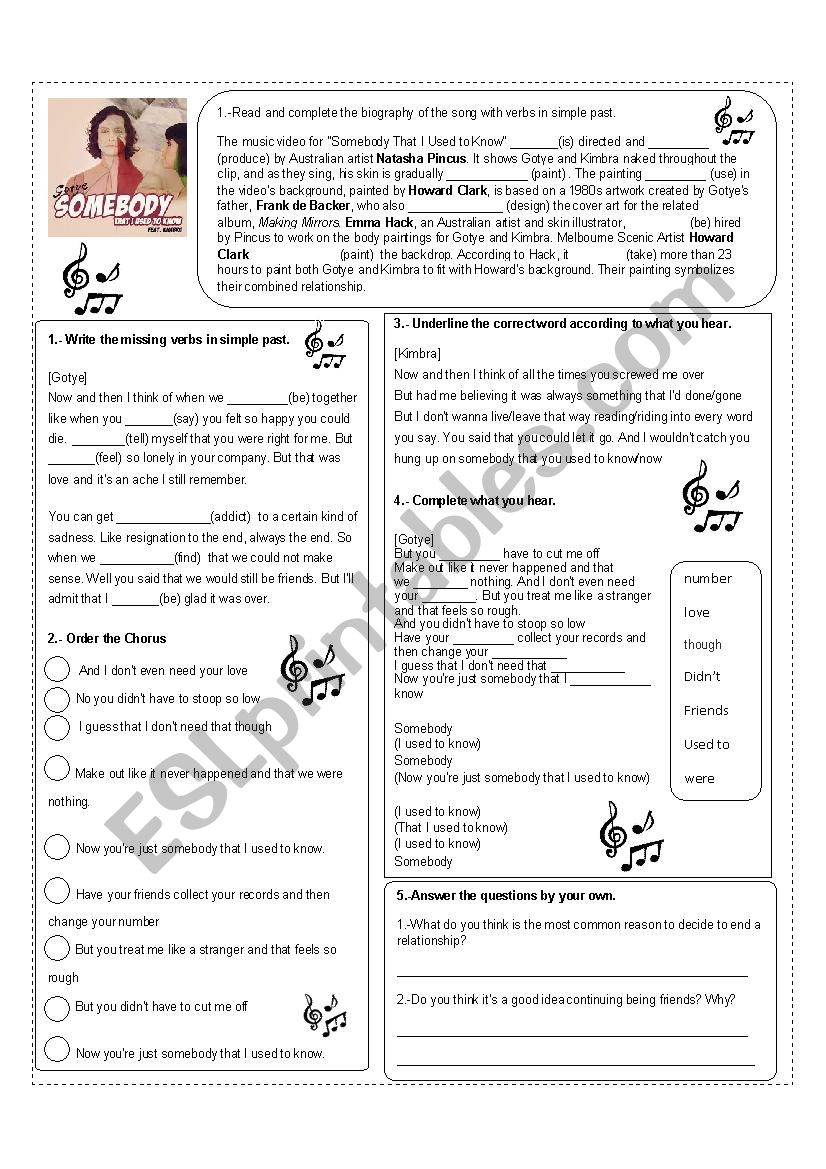 Simple past song worksheet