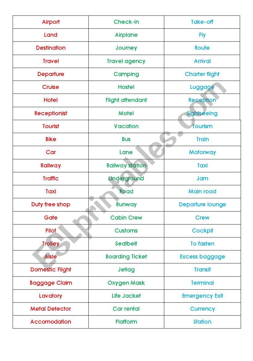 TRAVEL VOCABULARY CUT-OUT CARDS