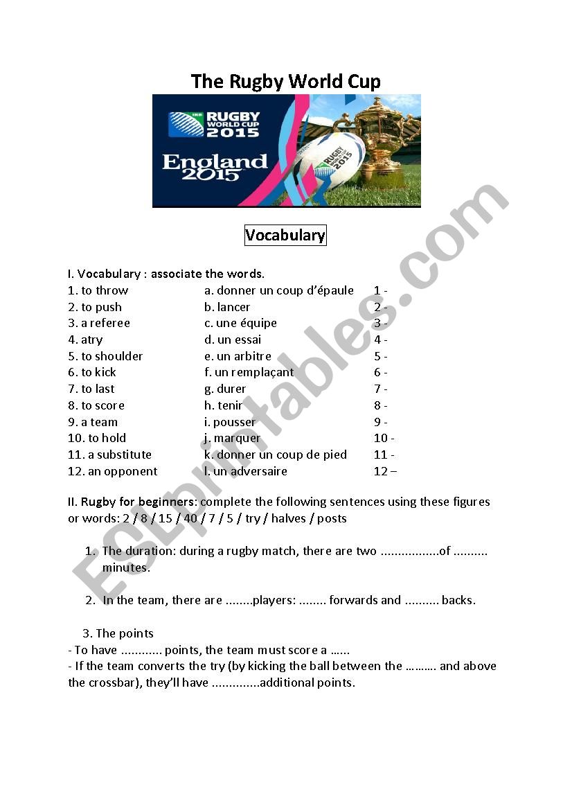 The rugby world cup worksheet
