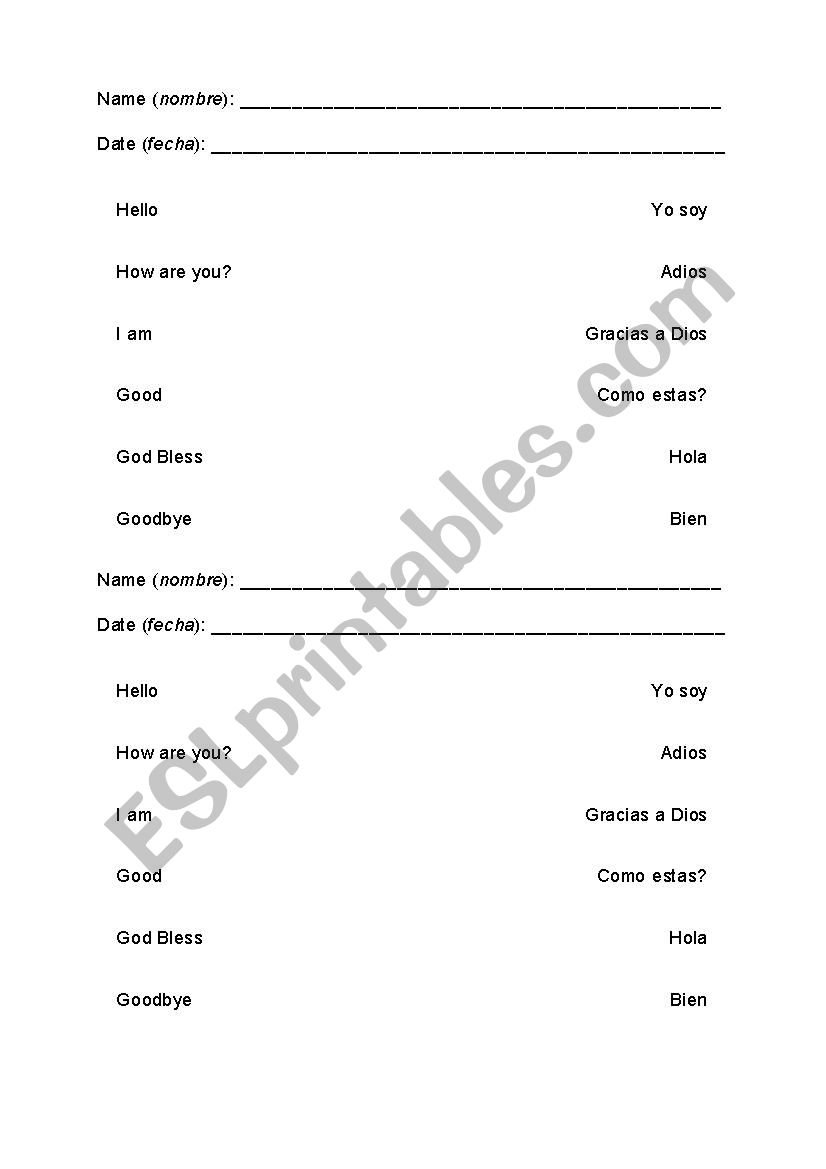 Greetings Review worksheet