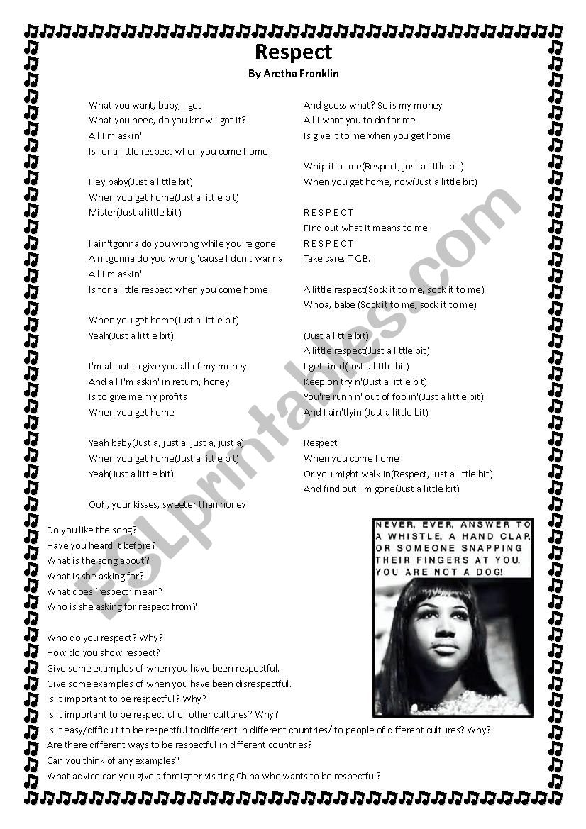 respect by aretha franklin (song, lyrics and discussion)
