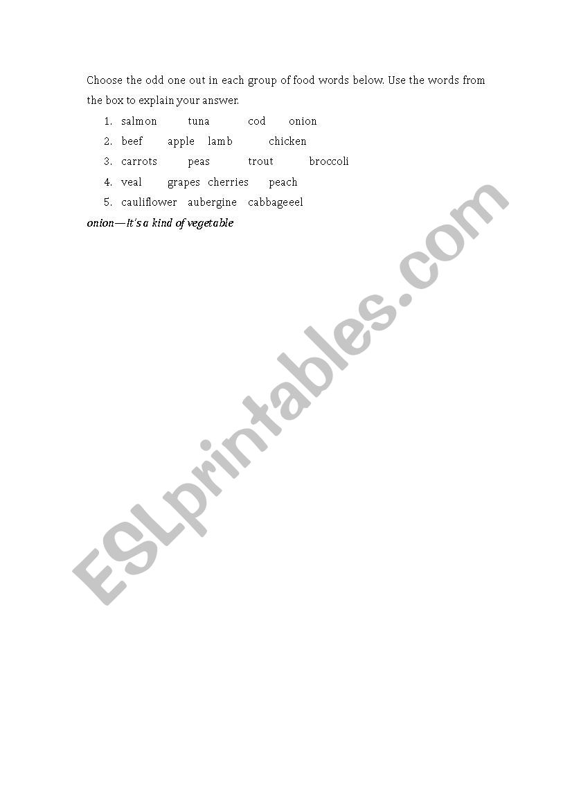 food worksheet