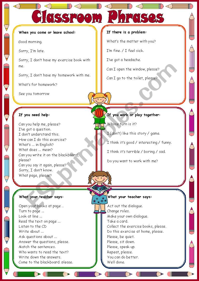 Classroom Phrases * Handout for Students *