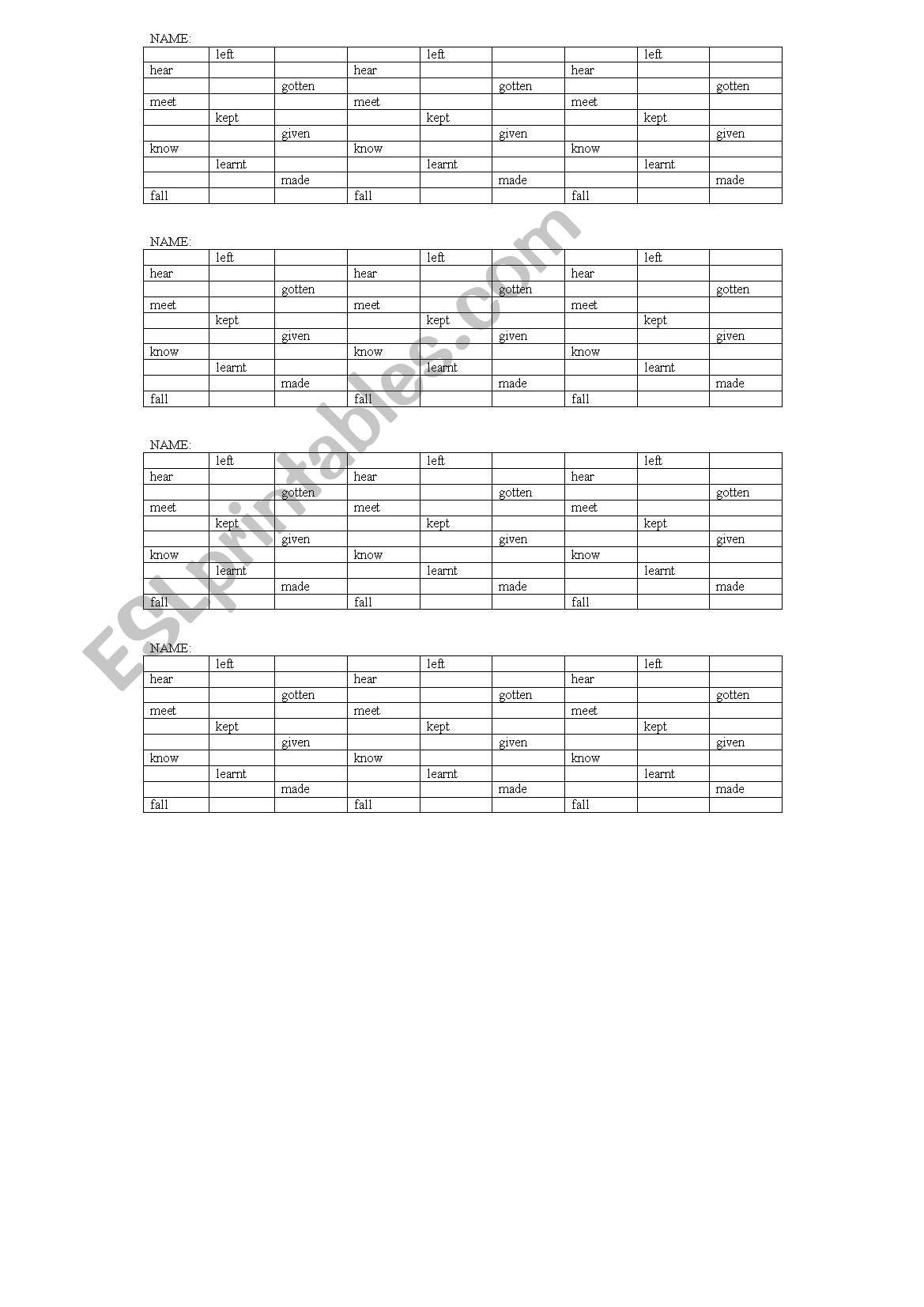 irregular verb quiz worksheet