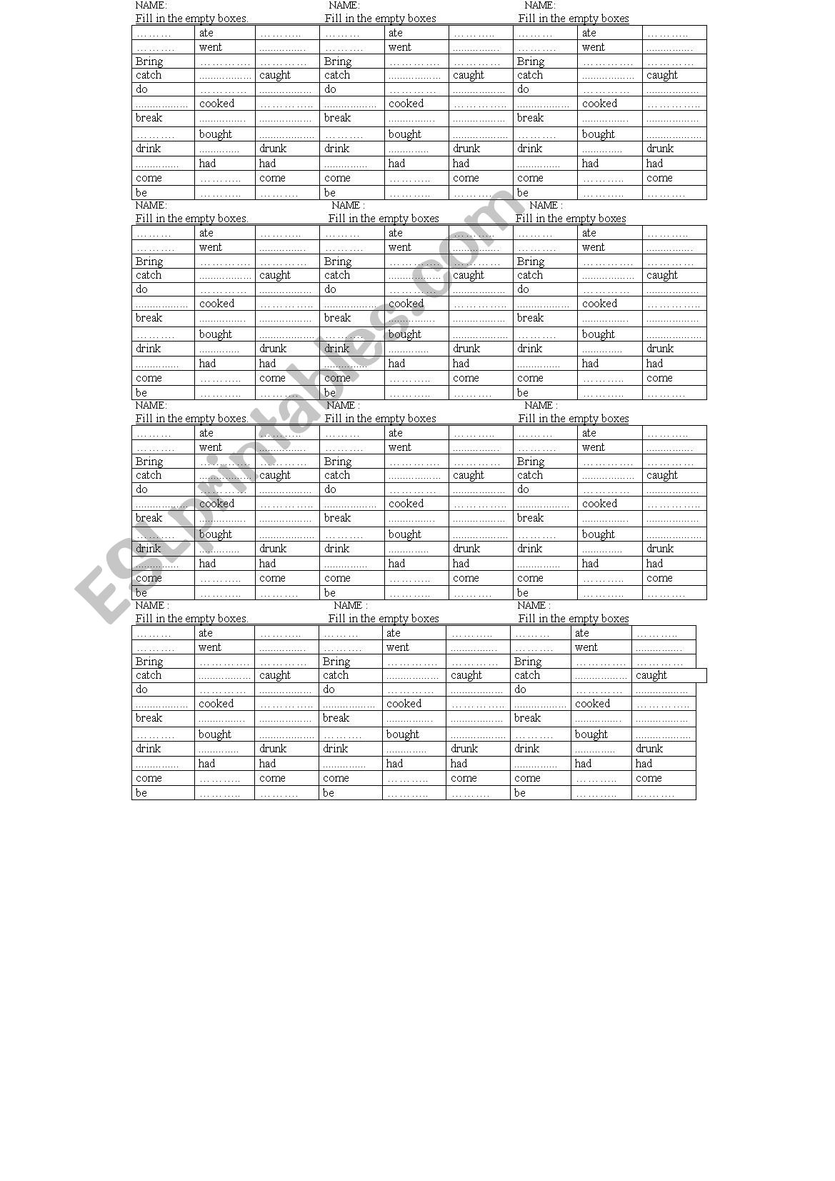 irregular verb quiz worksheet