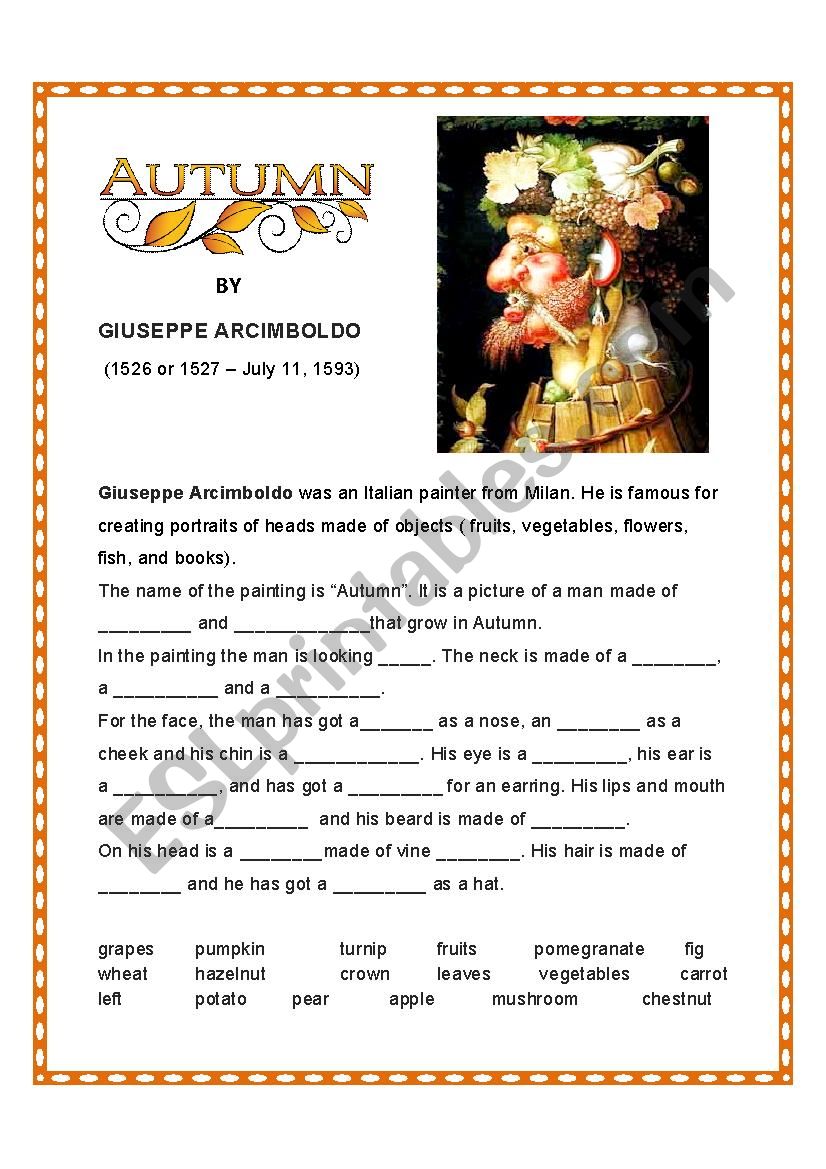 Autumn by Giuseppe Arcimboldo worksheet