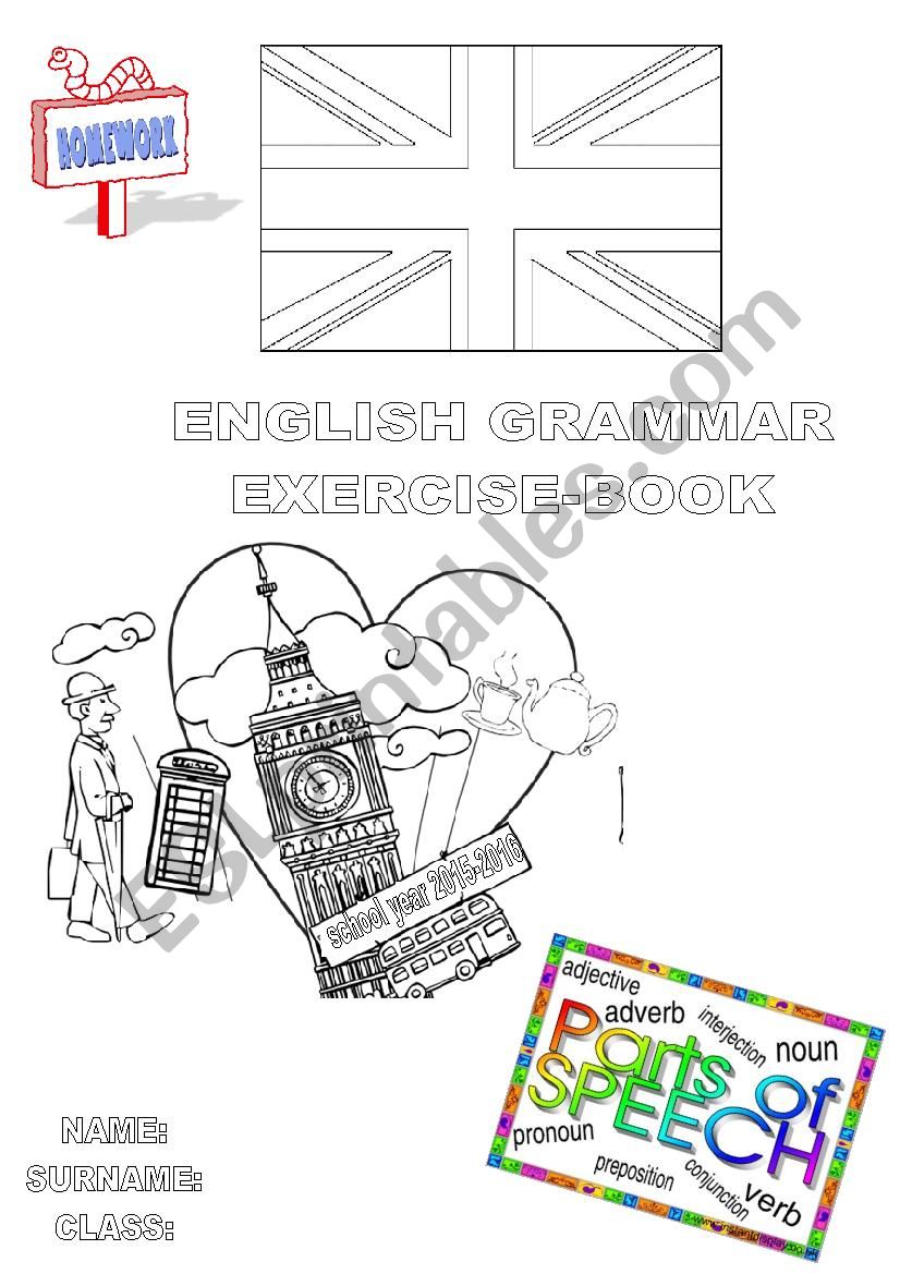 English grammar exercisebook´s cover - ESL worksheet by LIA THE TEACHER