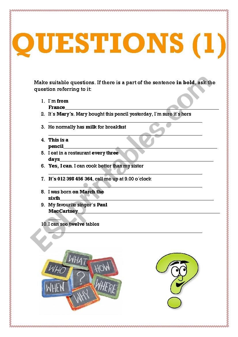 Make questions 1 worksheet