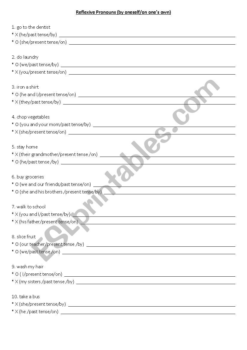 reflexive pronouns worksheet