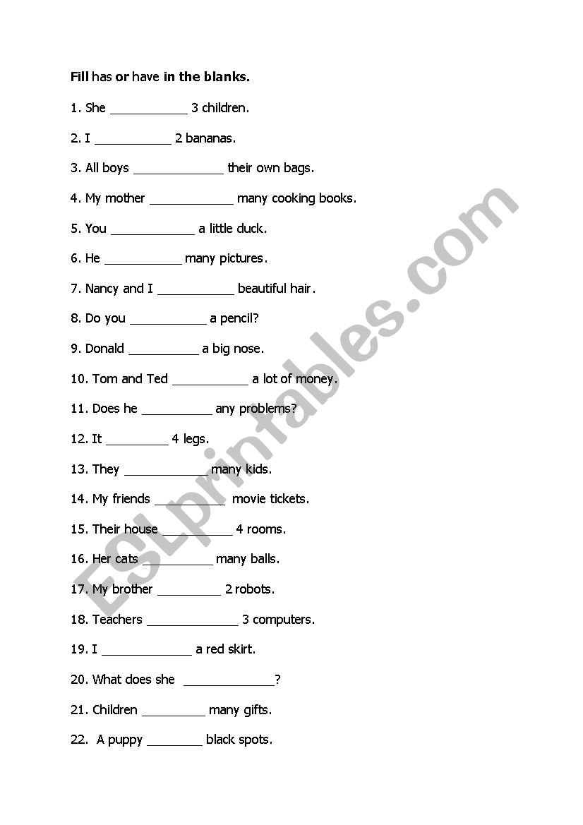 verb to have worksheet