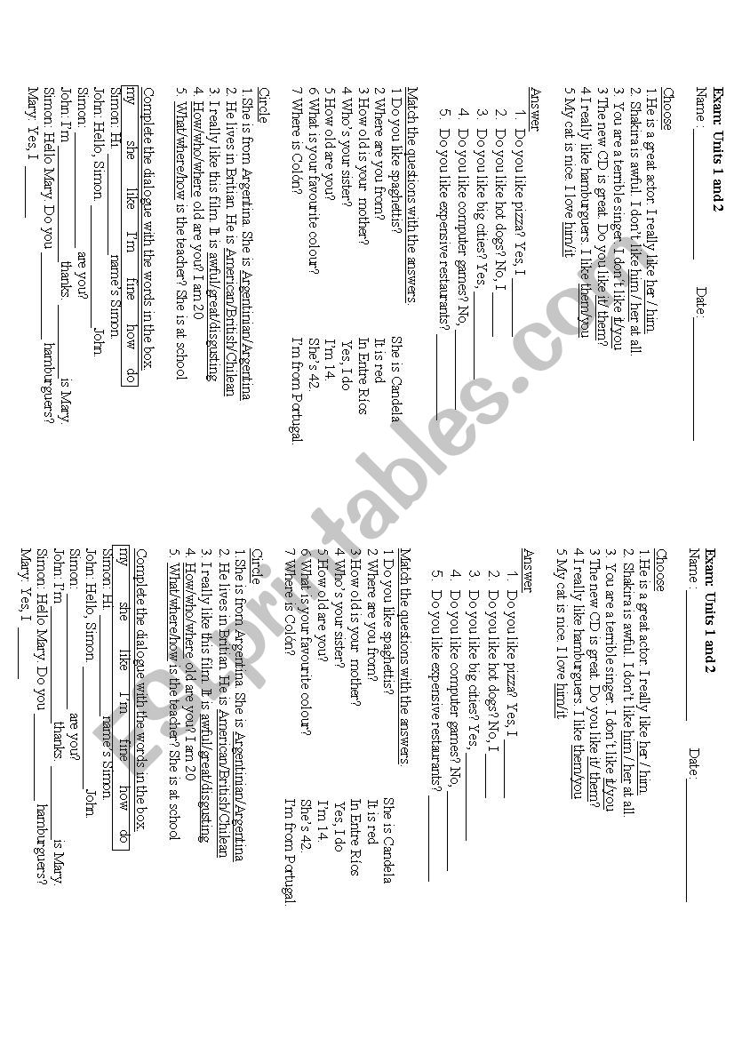 nationalities, personal questions and object pronouns