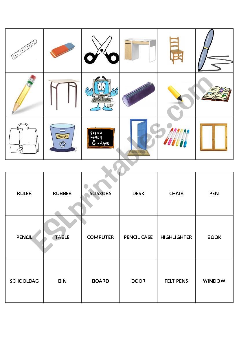 Memory game: school words worksheet