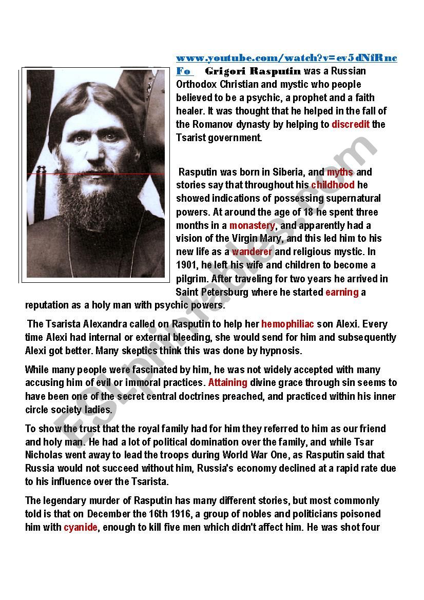 Rasputin Biography worksheet