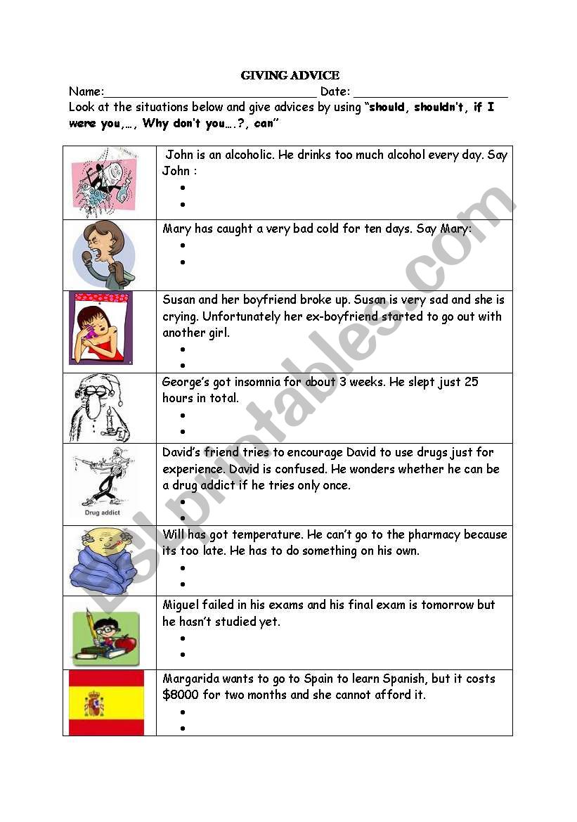 giving advice worksheet