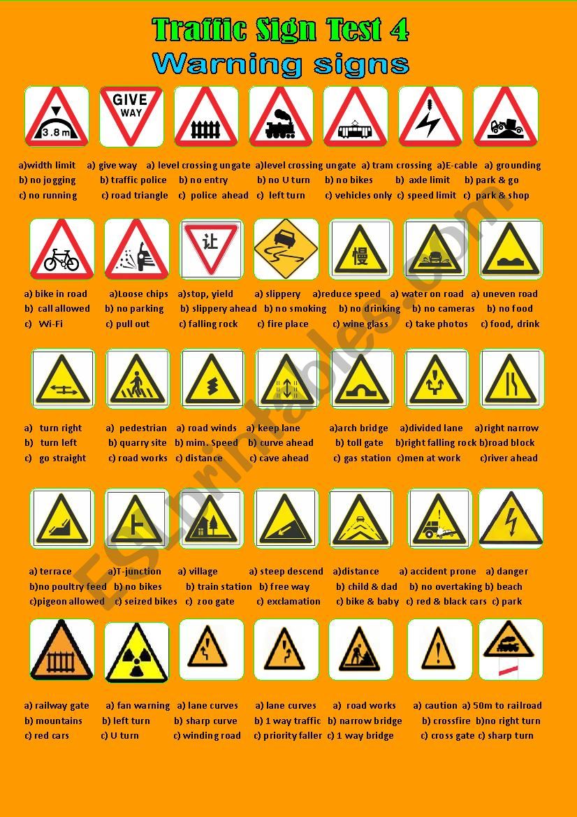 Traffic Rules /  Driving test worksheet