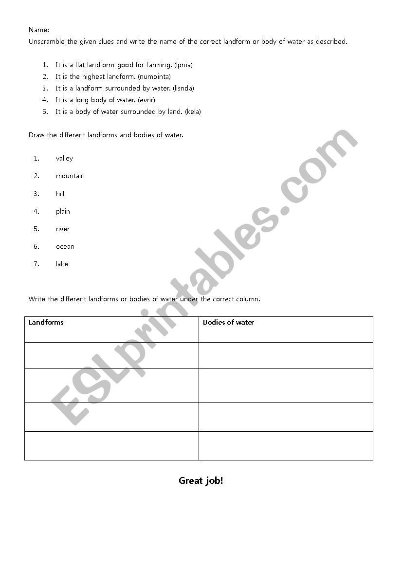 Landform and Bodies of Water Test