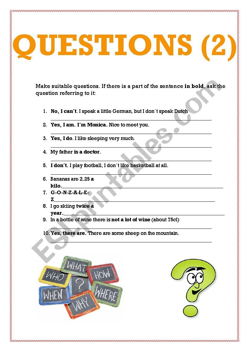 Make questions 2 worksheet