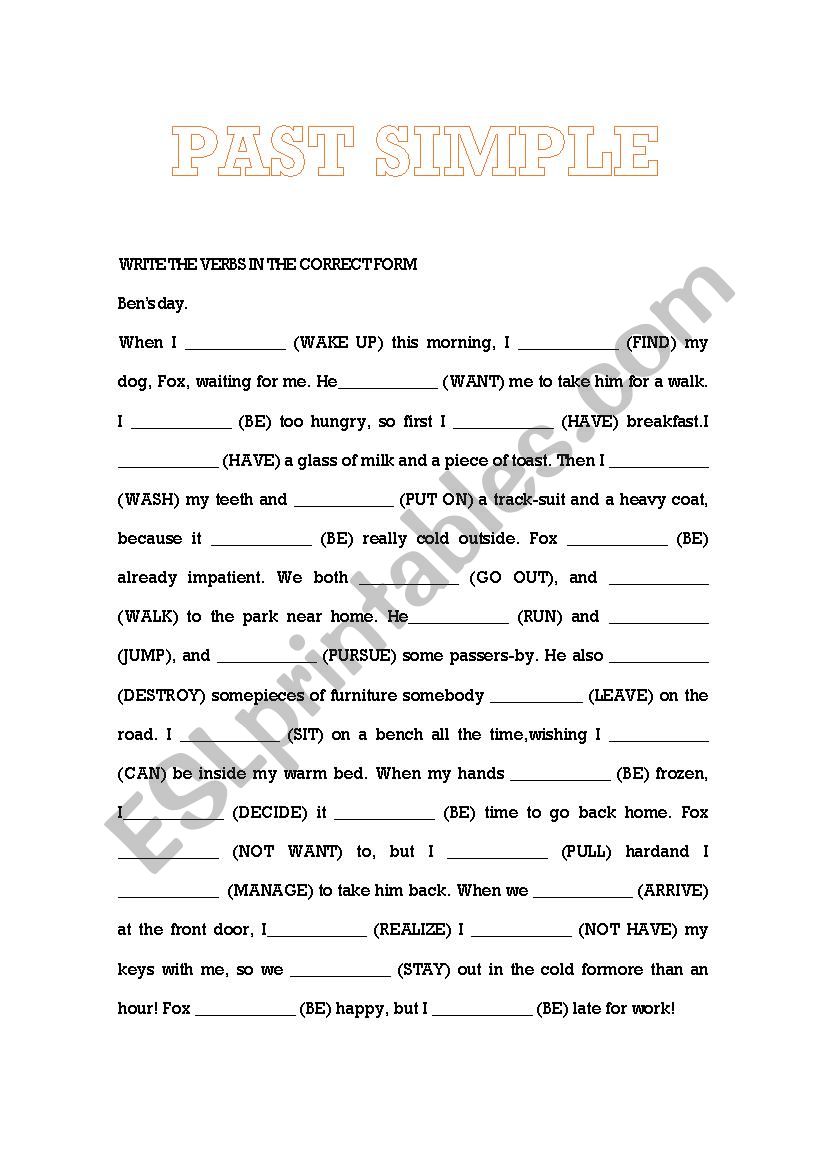 Past simple - Bens day worksheet