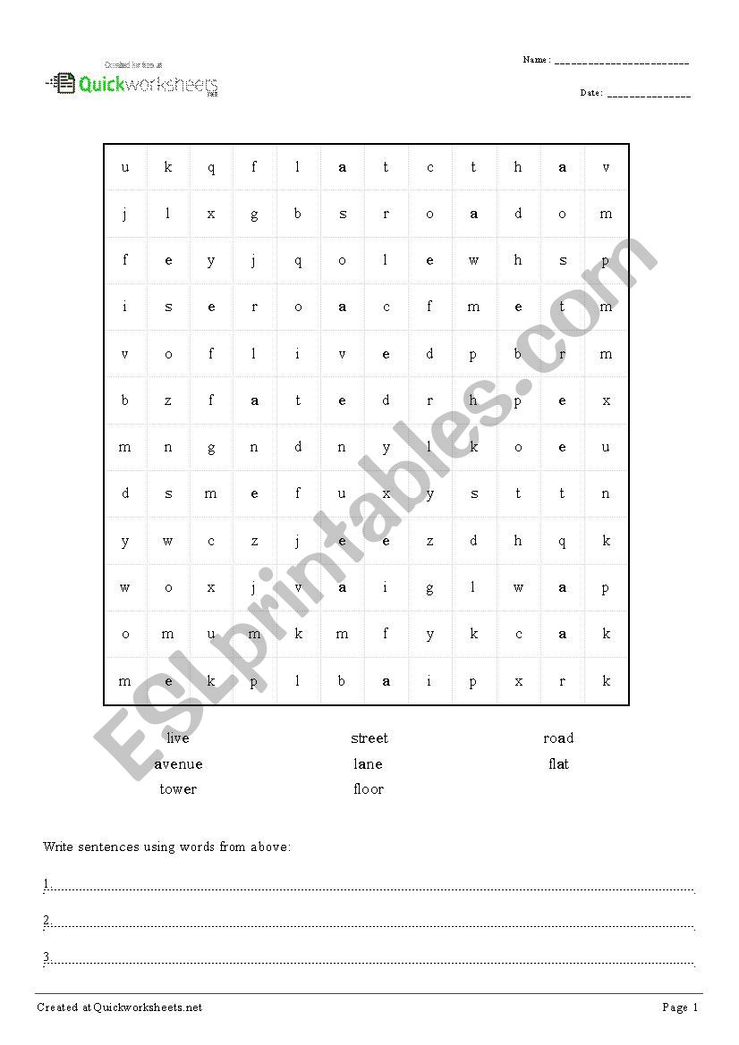 where do you live? worksheet